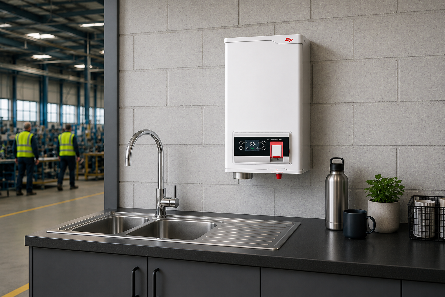 Water boiler in a factory welfare area