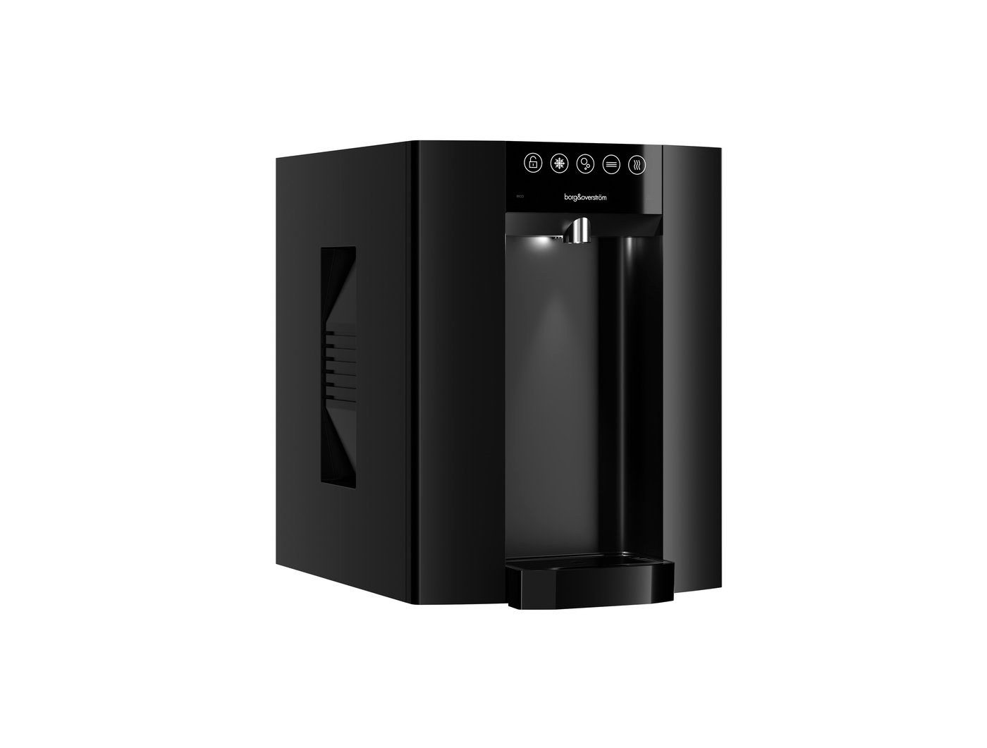 Borg & Overström E6 countertop water dispenser in Black, angled view