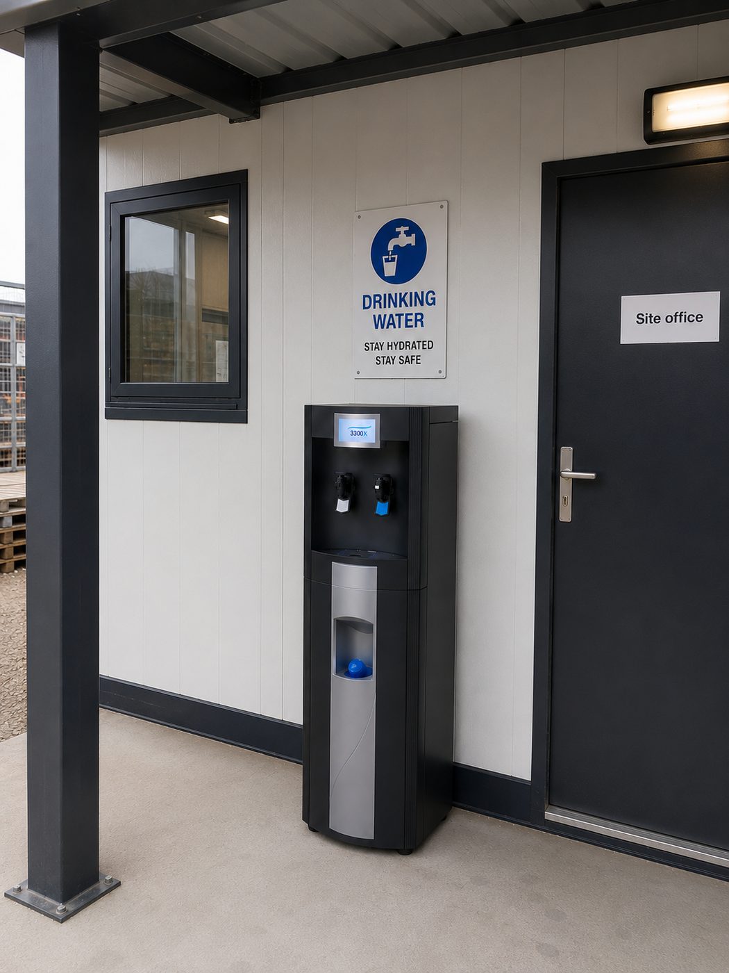 Water cooler outside a construction site office