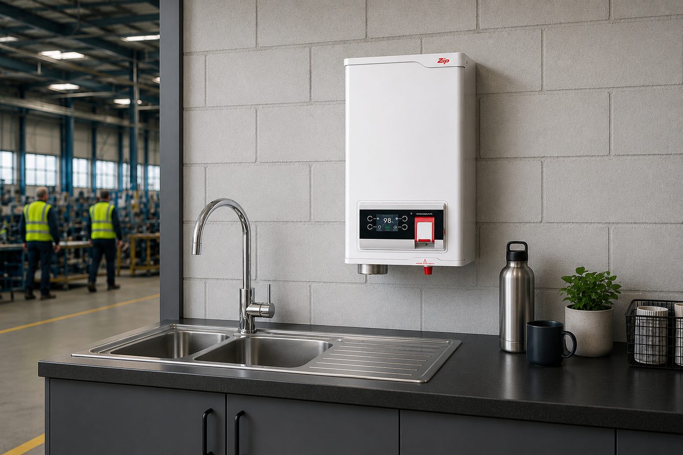 Water boiler in a factory welfare area