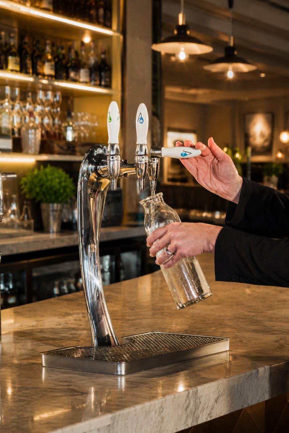 Premium water tap in a hospitality bar setting