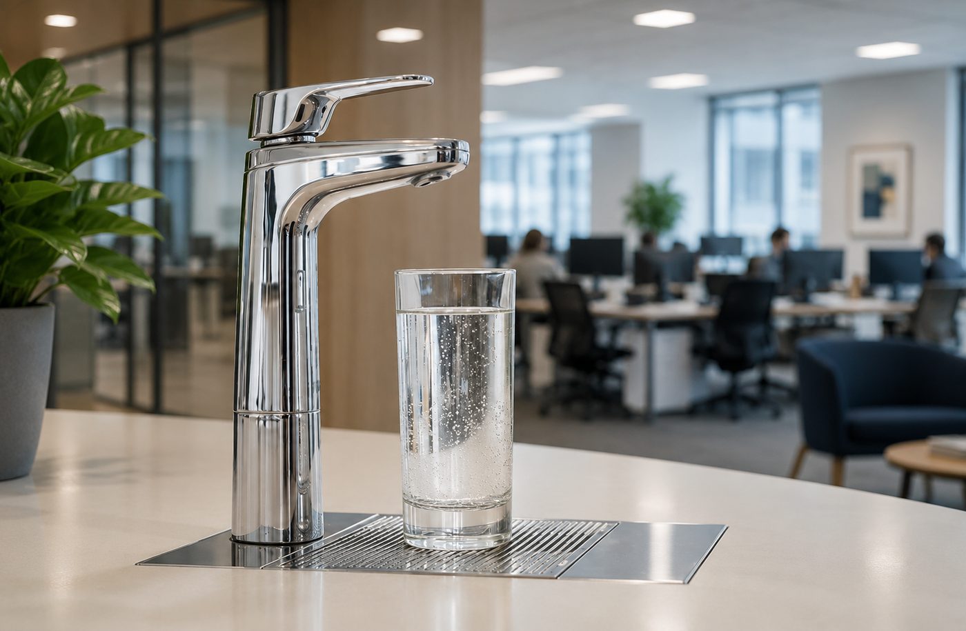 Filtered water tap in an office environment